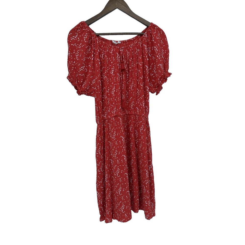 Gap Red Floral Dress gauze cottagecore‎ milkmaid fit and flare puff sleeves
